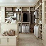 off white custom closet system in walk in closet